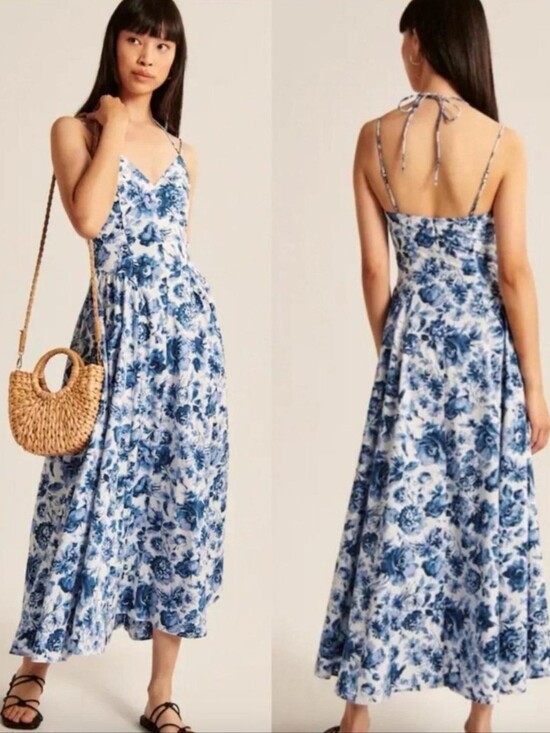 Abercrombie & Fitch Dresses & Skirts - Abercrombie & Fitch Strappy Plunge Corset Dress Size S Floral Midi Maxi